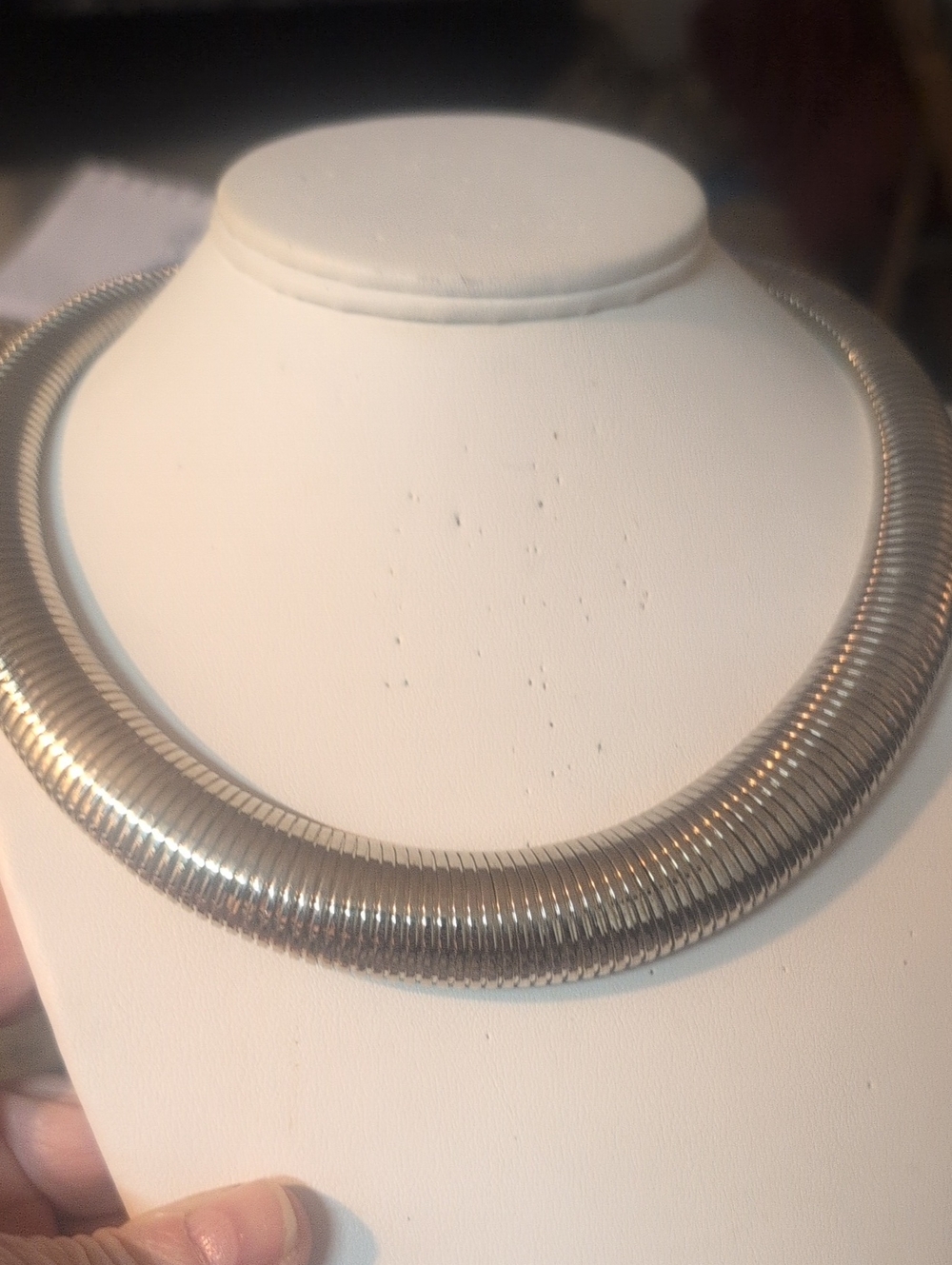 Vtg Chunky Silver Metal Omega Necklace